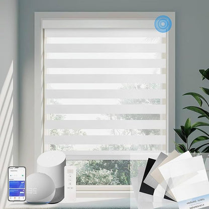 Motorized Zebra Blinds for Windows Cordless Electric Curtains with Remote Control Blackout Shades Custom Smart Blinds Compatible with Alexa Google Home(Febric)