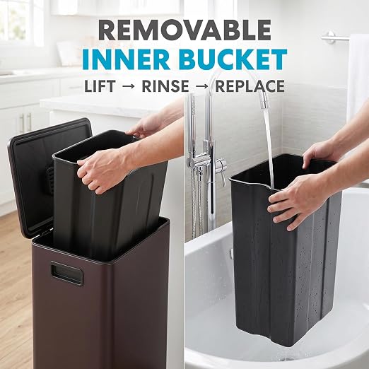 Simpli-Magic 13 Gallon / 50L Step Trash Can, Infinity Edge, Brown