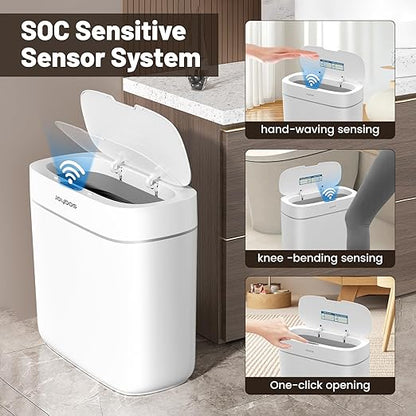 MOPALL Automatic Motion Sensor Bathroom Trash Can with Lid, 3.5 Gallon Touchless Garbage Can, IPX5 Waterproof Smart Small Waste Basket for Bedroom Kitchen Office