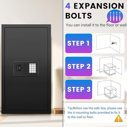 27.56 Inches Tall Safe Box, Home Safe with Fireproof Waterproof Bag, Anti-Theft Digital Security Lock Box with Smart Alert System, Removable Shelf, Mute Function, Document Safes for Jewelry