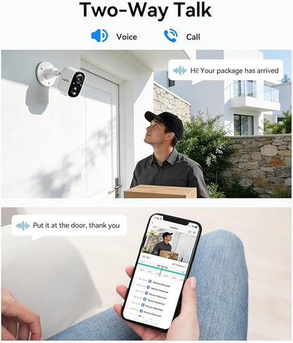 LongPlus 8MP Security Cameras Wireless Outdoor: 4K Battery Powered Security Camera, Outside Camera Support 2.4G/5GHz WiFi, 24/7 Recording, Color Night Vision, AI Motion Detection, SD/Cloud Storage