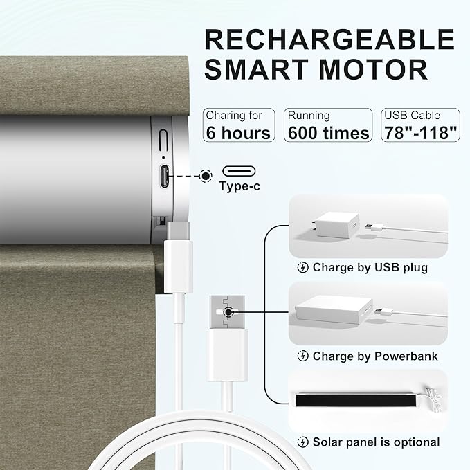 BERISSA Smart Motorized Blinds with Remote,No Drill Automatic Roller Blinds for Indoor Windows,Blackout Linen Fabric,Electric Shades for Windows Home Office,Brown,Custom Size