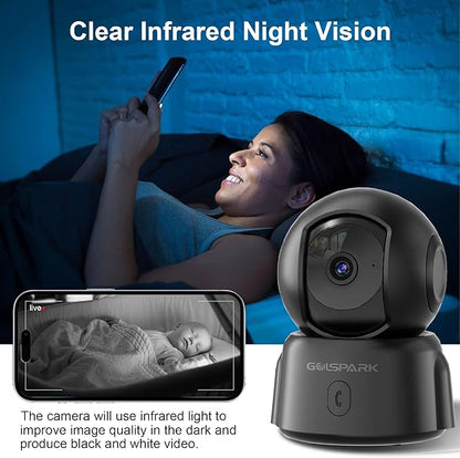 GOLSPARK Dog Pet Camera for Home Security 2K, 2.4GHz WiFi Camera Baby Monitor for Room with Motion Tracking Detection Night Vision, Two-Way Audio SD/Cloud Storage