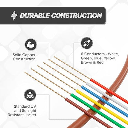 THE CIMPLE CO 18/6 Thermostat Wire 75 FT - Insulated Solid Copper Wiring for HVAC, Furnaces, Video Doorbells, Alarms, Lighting, Smart Thermostats - 18 Gauge, 6 Conductor - 75 Feet (22 Meters), Brown