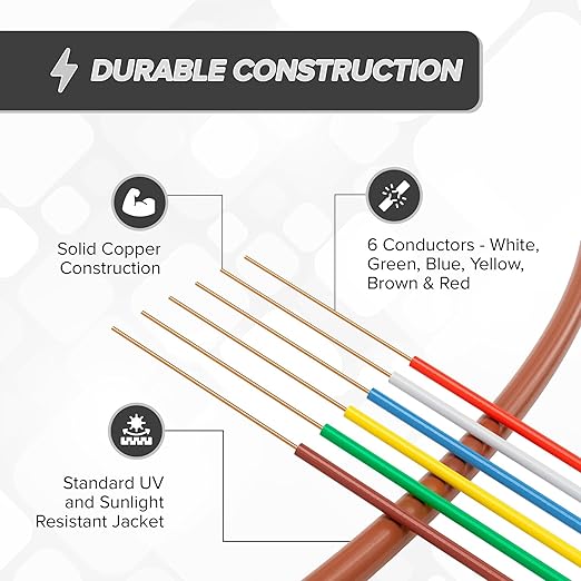 THE CIMPLE CO 18/6 Thermostat Wire 100 FT - Insulated Solid Copper Wiring for HVAC, Furnaces, Video Doorbells, Alarms, Lighting, Smart Thermostats - 18 Gauge, 6 Conductor - 100 Feet (30 Meters), Brown