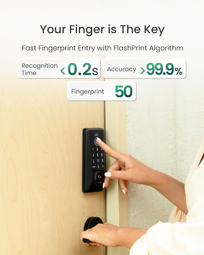 DESLOC Smart Lock D110 Plus, Fingerprint Keyless Entry Door Lock, Built-in Wi-Fi, App Remote Control, Smart Locks for Front Door, Keypad Deadbolt with LockVue Display, IP54, BHMA Grade 3