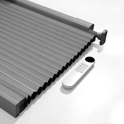 Boolegon No Drill Motorized Cellular Blinds with Remote Motorized Blackout Honeycomb Blinds for Indoor Windows Easy to Install Automatic Cellular Shades for Home,Blackout Light Gray,Custom Size