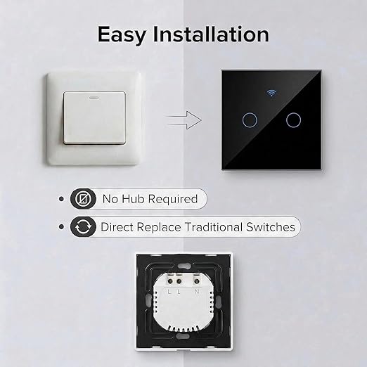 Smart Touch Light Switch 3 Gang, T34 Tri-Mode WiFi BT 433MHz, Tuya App Control, Compatible with Alexa & Google Assistant, No Hub, 10A, Triple Gang Wall Switch for Home (Black)