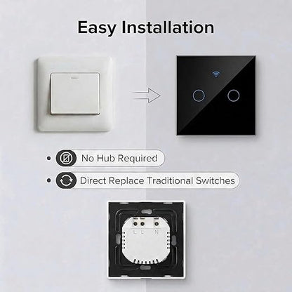 Smart Touch Light Switch 3 Gang, T34 Tri-Mode WiFi BT 433MHz, Tuya App Control, Compatible with Alexa & Google Assistant, No Hub, 10A, Triple Gang Wall Switch for Home (Black)