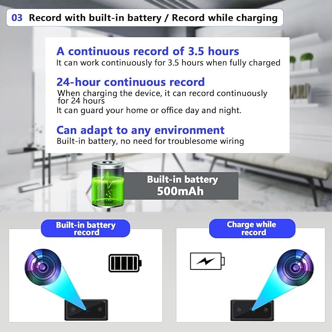 Hidden Camera Mini Spy Camera 1080P Small Security Camera, Tiny Portable Camera, Covert Nanny Cam, Indoor Home Office Security Cameras, Night Vision, Motion Detection, Gravity Sensor, Loop Record