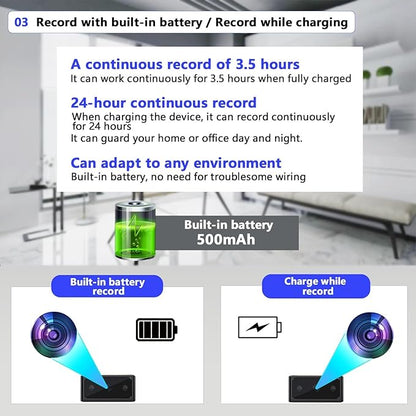 Hidden Camera Mini Spy Camera 1080P Small Security Camera, Tiny Portable Camera, Covert Nanny Cam, Indoor Home Office Security Cameras, Night Vision, Motion Detection, Gravity Sensor, Loop Record