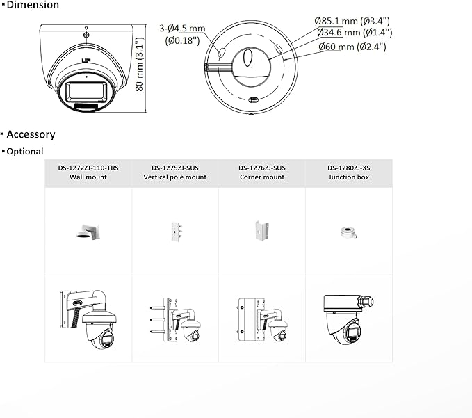 DS-2CE76K0T-LMFS 3K Smart Hybrid Light Turbo HD TVI Camera, Analog BNC coaxial, 4 in 1 (TVI/AHD/CVI/CVBS), IP67 Rated Weatherproof, 2.8mm Wide Angle Lens, Built-in Mic, Only Work with 8MP 4K DVR