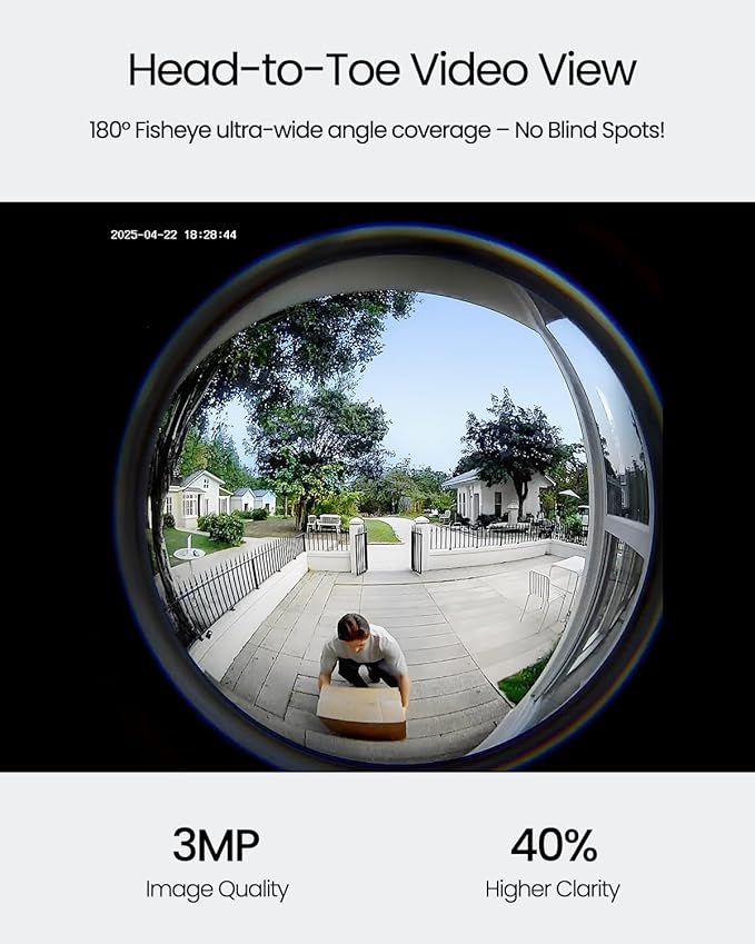 ieGeek Video Doorbell Camera Wireless, Head-to-Toe 180° Ultra View Battery Powered, No Subscription Fee, 2K 3MP HD, Smart Motion Detection, Real-time Alerts, Local/Cloud Storage, Only 2.4GHz WiFi