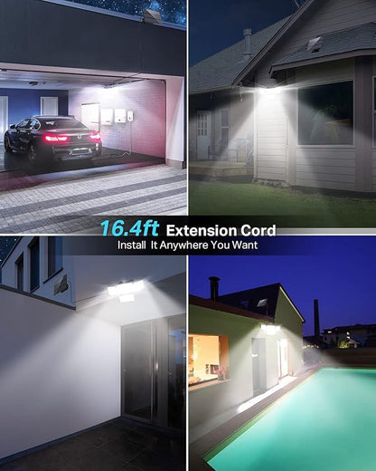 CLAONER Solar Outdoor Lights Motion Sensor 3500LM 288 LED Solar Security Lights with Remote Control IP67 Waterproof 4 Heads Flood Lights with 16.4ft Cable 4 Modes Wall Lights(6 Pack)