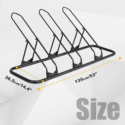 CyclingDeal Bicycle Floor Parking Rack Stand - for Mountain MTB Road Bike - Indoor Home Garage Storage - Adjustable for 3 Fat Bikes