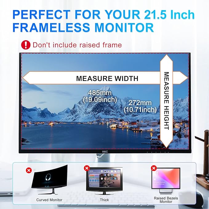 2Pack Magnetic 21.5 Inch Privacy Screen for Computer Monitor 16:9 Aspect Ratio, Hanging Removable Anti-Blue/Glare Protector Film, Anti Spy Desktop Security Private Filter 21.5in