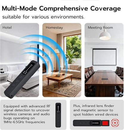 Mcbazel 6-in-1 Hidden Camera Detector for Travel Hotel Airbnb, Anti-Spy Finder for Women, Upgraded RF Signal & GPS Tracker Scanner, Portable Bug Sweeper for Car & Home Privacy Protection