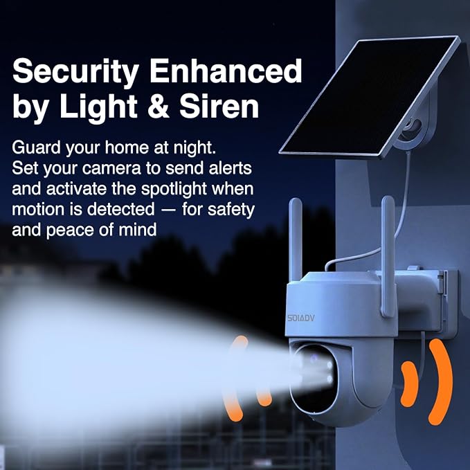 SOIADV Solar Security Cameras Wireless Outdoor - 2K Pan Tilt 360° View WiFi 6 Home Security Camera with AI Motion Detection, Color Night Vision, 2-Way Audio, IP65 Waterproof, Support SD/Cloud