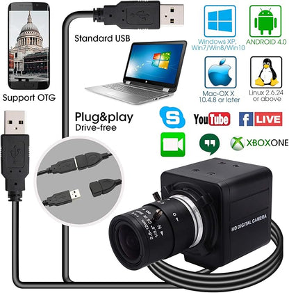 SVPRO USB Camera with Zoom 2.8-12mm Varifocal Lens Webcam CMOS OV2710 High Frame Rate 100fps USB with Camera Full HD 1080P Mini Camera UVC Compliant for Laptop/Desktop,Drive Free Web Camera