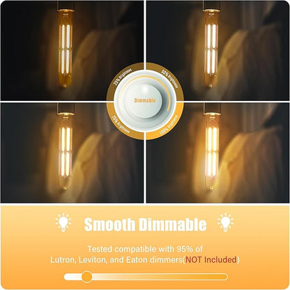 8.9IN LED Light Bulbs E26 Base, 6W 800LM 2700K Soft White T10 T9 Vintage Edison Bulbs Dimmable, AC 120V Equal 80 Watt Clear Glass Long Tubular Filament Bulb, UL Certified - 4Pack
