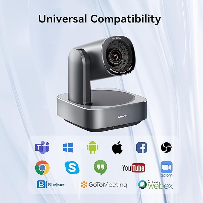 Tenveo PTZ Camera, 5X Optical Zoom, FHD 1080P, Wide Angle, USB3.0/HDMI/LAN PoE IP Live Streaming for Church Video Conference Broadcast Zoom Teams YouTube OBS