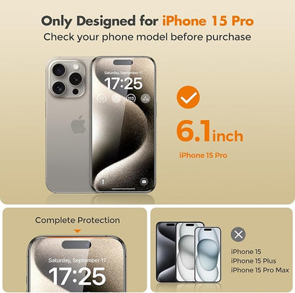 UNBREAKcable Privacy Screen Protector for iPhone 15 Pro, Anti-Spy Shatterproof Tempered Glass [True 28°Anti Spy] [9H Hardness] [Easy Installation Frame] Black Protector for Apple iPhone 6.1" - 2 Pack