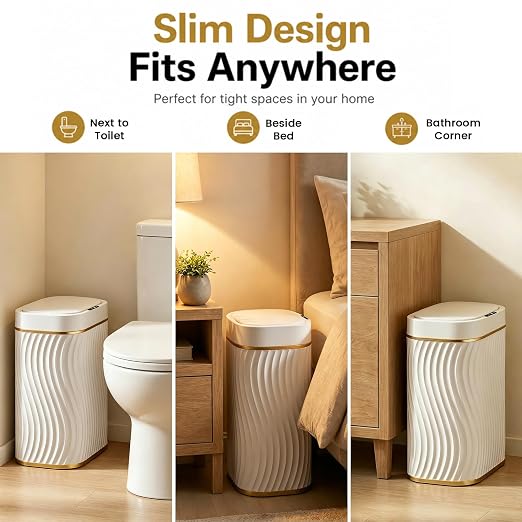 Ogikey Bathroom Trash Can with Lid, 5 Gallon Automatic Touchless Garbage Can, Motion Sensor Smart Trash Bin, Slim Waterproof Waste Bin for Living Room, Bedroom, Office, Kitche