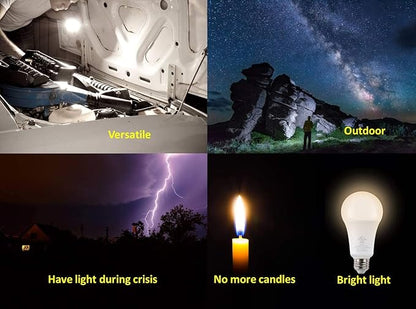 5W Rechargeable Emergency LED Light Bulbs with Back Up Battery for Power Outage, Camping, Hurricane, Disaster Planning, 40W Equivalent, UL Certified (3000K Soft White, 2-Pack)