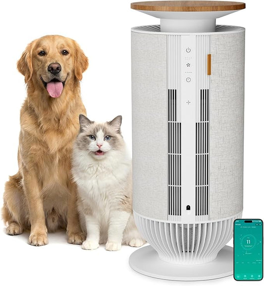 Petbobi Pet Air Purifier for Home Pets, Dual Filtration with H13 HEPA + H11, Large Room Air Purifier for Airborne Pet Hair, Dander and Odor, WiFi App, PM2.5 Monitor, 275 CFM CADR, Mother's Day