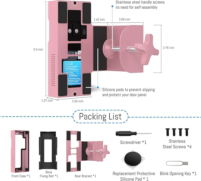 Homalor Ring Doorbell Mount - Pink, All Metal Anti Theft Doorbell Holder for Ring & Blink, No Drill Required