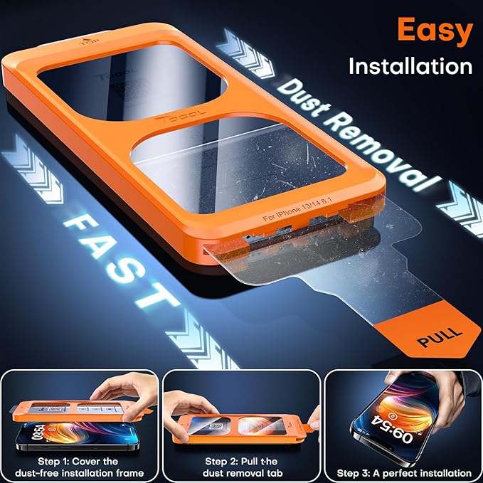 TOCOL for iPhone 13 Screen Protector/iPhone 16e Screen Protector 9H Hardness Military Grade Shatterproof HD Tempered Glass Full Coverage Easy Installation 2 Pack