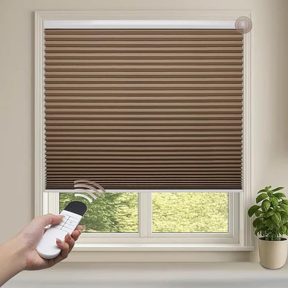 Godark Motorized Blackout Cellular Shades Compatible with Alexa/Google Home Electric Blinds Smart Honeycomb Shades for Windows Automatic Blinds with Remote Custom Size-Brown