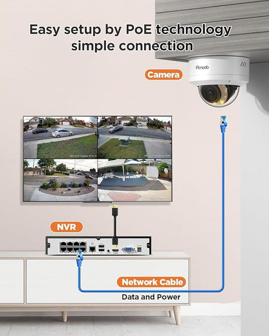 PoE Security Camera System, 5MP 8CH NVR w/ 2TB HDD, Smart Color Night Vision, 2 Way Audio, 4X IK10 Vandal Proof Wired 5MP Dome IP Cameras for Home, Person Vehicle Detection, PD54Y0408-5M