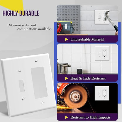 ENERLITES Combination Toggle Light Switch/Decorator Switch Wall Plate, Mid-Size 2-Gang 4.88" x 4.92", Polycarbonate Thermoplastic, 881131M-W, White