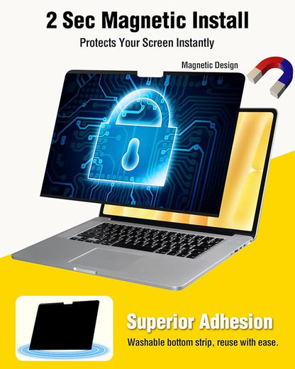 F FORITO Magnetic Privacy Screen Protector Compatible with MacBook Air 15.3 inch (2026-2023, M2, M3, M4, M5), Removable 360° Anti Peeping Anti Blue Light Anti Glare Laptop Privacy Screen Shield