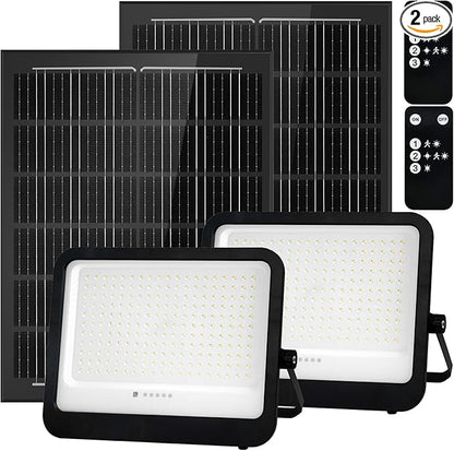 Leddictive 2 Pack LED Solar Lights Outdoor 7000K, 3500LM Solar Powered Flood Lights with 3 Modes, Dusk to Dawn Outdoor Lighting with Remote, IP65 Waterproof, 16.4 Ft Cable for Yard Garage Porch