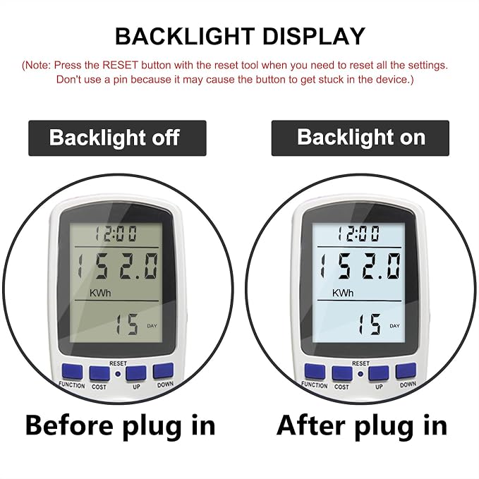 Upgraded Watt Meter Plug in Power Meter Home Energy Monitor Power Consumption Meter, Energy Voltage Amps Kill Tester with White Backlight, Overload Protection, 7 Modes Display