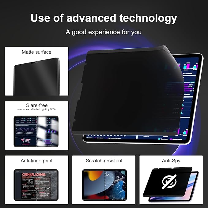 IPROKKO Magnetic Privacy Screen Protector Compatible With iPad Air 13 Inch M4 M3 M2 (2026 2025 2024, 8th 7th 6th), Removable Anti Blue Light Glare Spy Private Filter Black Security Screen Cover for School Office Cafe