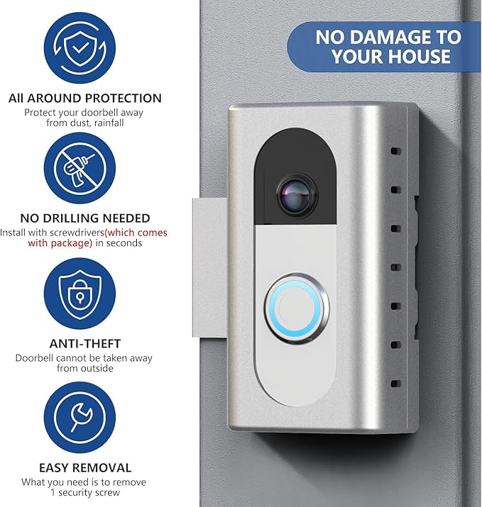 KIMILAR Anti-Theft Video Doorbell Mount Compatible with Ring/Blink Wireless Video Doorbell, Adjustable Mounting Bracket Accessories for Houses, Apartments, Businesses, Not for Security Door