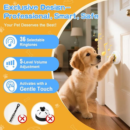 ChunHee Dog Bells to Go Outside - Bell for Dogs to Ring to Go Potty | Chew-Proof Dog Door Bell | 0-115dB Adjustable Volume & 36 Ringtones | Bells for Dog Training to Go Outside Without Barking