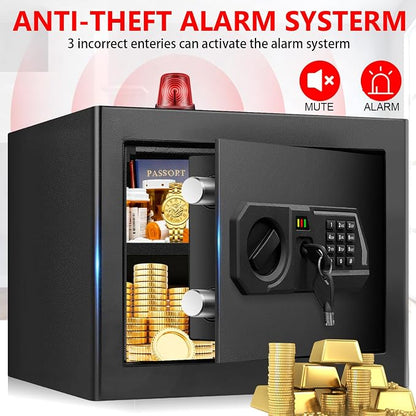 1.3 Cub Small Safes for Home Use Fire and Water Proof, Digital Security Fireproof Safe Box with Combination Lock, Smart Alarm System and Removable Shelf, Fire Safe for Home Documents Valuables