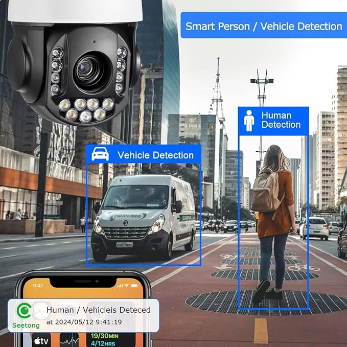 8MP 4K 25X optical 5.3-130mm Auto Tracking Outdoor PTZ Camera PoE IP wired Human Vehicle Detect Security Camera with 298ft IR,Floodlight color Night View,2-Way Audio alarm,Preset,NVR,Mobile App,360Pan