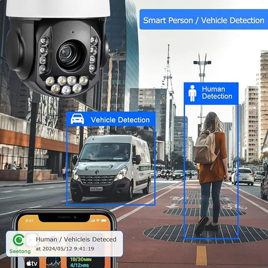 8MP 4K 25X optical 5.3-130mm Auto Tracking Outdoor PTZ Camera PoE IP wired Human Vehicle Detect Security Camera with 298ft IR,Floodlight color Night View,2-Way Audio alarm,Preset,NVR,Mobile App,360Pan