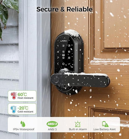 Smart Lock Keypad Door Lock with Handle, WiFi Keyless Entry Door Lock with Handle,Door Keypad Locks with Alexa & Google Assistant,Voice Control & APP Remote,Fingerprint,Key Fob,PIN Unlock,Auto Locking