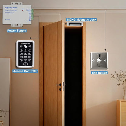 Door Entry System with Waterproof Access Control Keypad Power Supply DC 12V,Door Lock Release Switch,Electric Lock and 125KHZ RFID Key Fobs,180kg Magnetic Lock