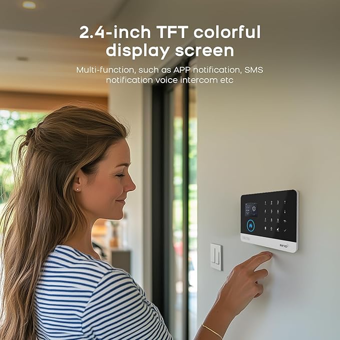 PGST Home Security Systems with LCD Touch Screen,Wireless Burglar Alarm System,Loud Siren,Door and Motion Sensors,4G/Tuya App Remote Control,Compatible with Alexa/Google (8 PCS)