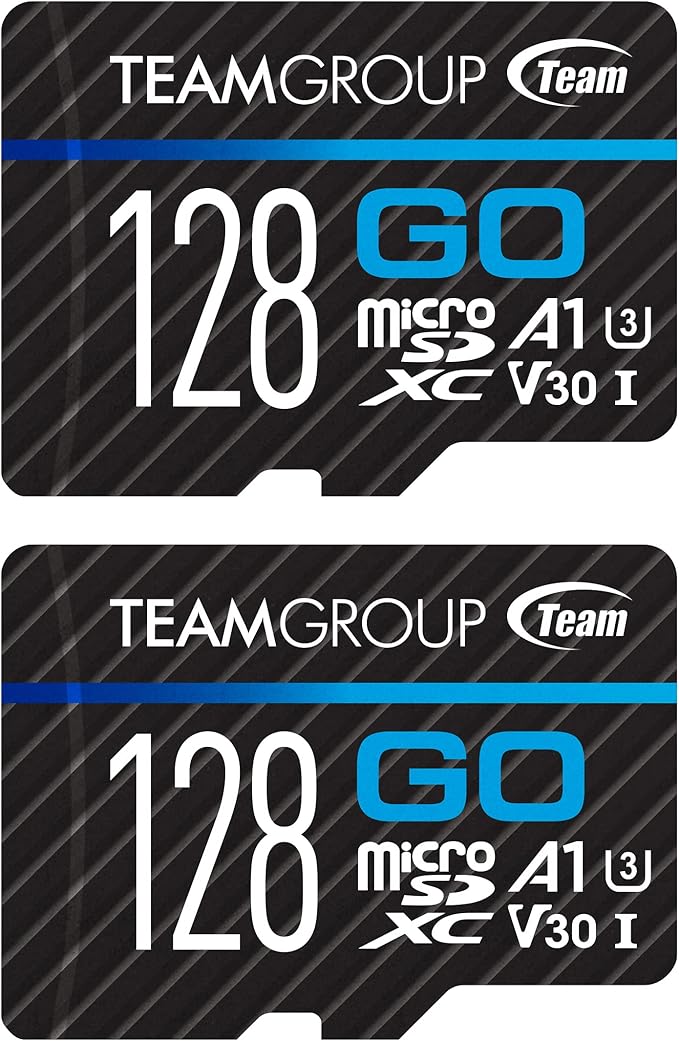 TEAMGROUP GO Card 128GB x 2 Pack MicroSDXC UHS-I U3 V30 4K for Action Cameras & Drone High Speed Flash Memory Card with Adapter for Outdoor Sports&Vlog, 4K Shooting,GoPro&Insta360&DJI TGUSDX128GU364