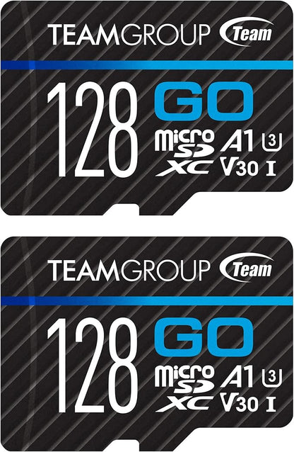 TEAMGROUP GO Card 128GB x 2 Pack MicroSDXC UHS-I U3 V30 4K for Action Cameras & Drone High Speed Flash Memory Card with Adapter for Outdoor Sports&Vlog, 4K Shooting,GoPro&Insta360&DJI TGUSDX128GU364