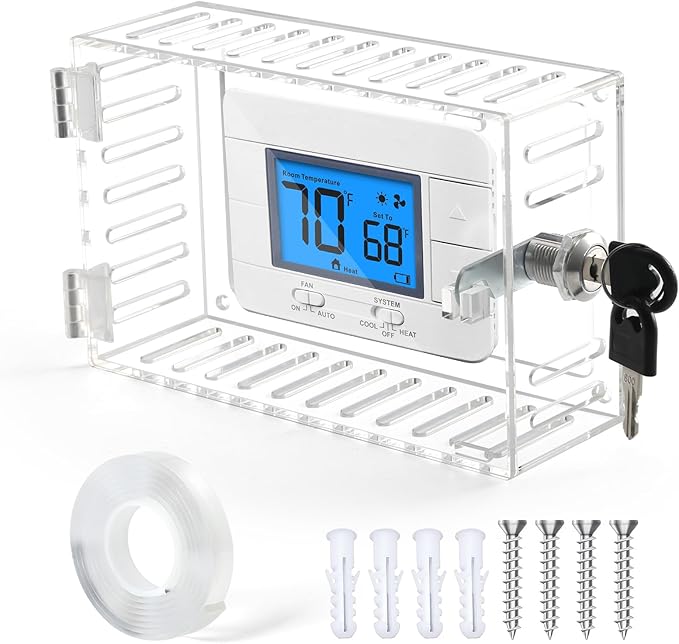 SUTINE Thermostat Lock Box, Transparent, Rectangle-1 Pcs, Universal, Wall Mount, HVAC Control, Smart Thermostat Guard, Clear Lock Box, Ac Thermostat 1 Pack