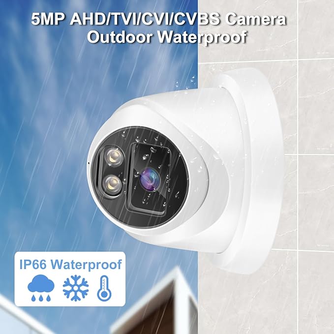 5MP HD CCTV Security Camera TVI/AHD/CVI/CVBS Analog BNC Wired Surveillance Dome Cameras 4-in-1 Indoor/Outdoor Waterproof 110° Wide Angle,2.8mm Lens IR Night Vision.Sphere Metal Compatible with DVR